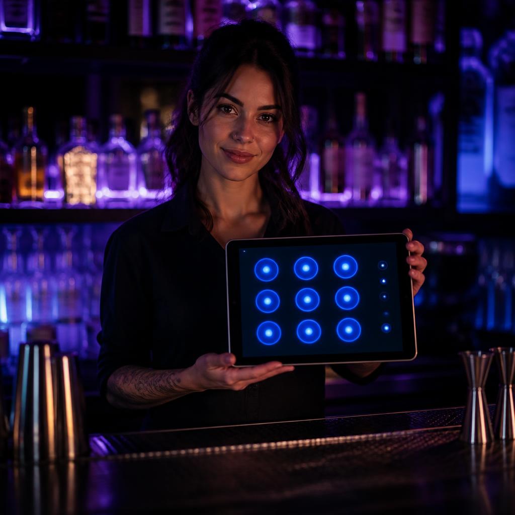 Personale styrer eventet fra en tablet bag baren